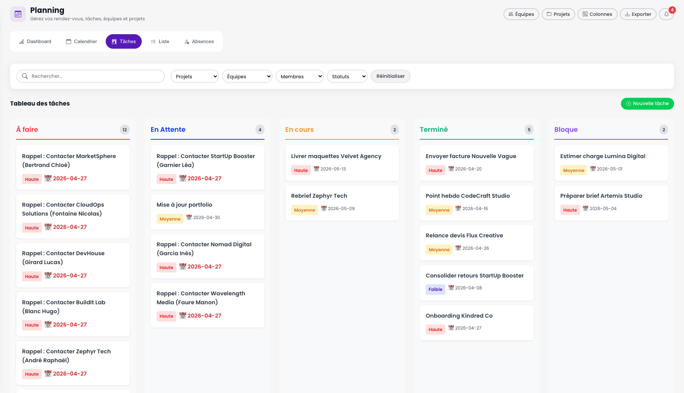 Aperçu du planning Stackly